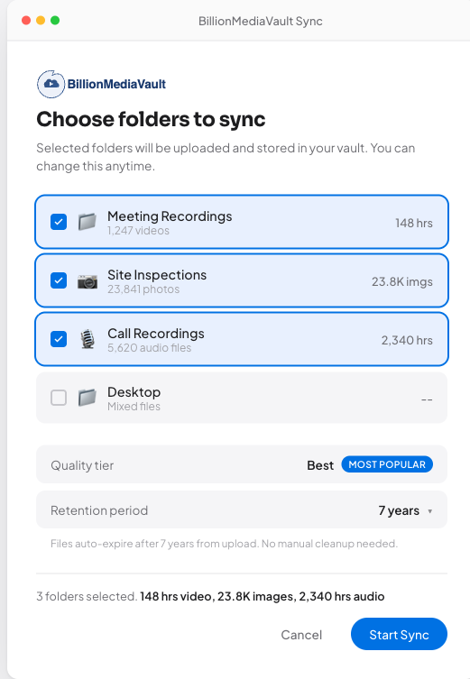 Folder selection screen